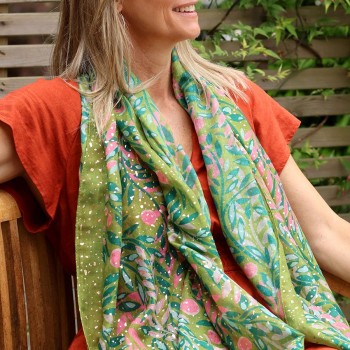POM : Recycled Lime Green Floral Vines Scarf