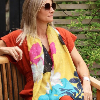 POM : Yellow / Blue Mix Oversize Print Scarf