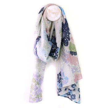POM : White & Pastel Multi Floral Print Scarf