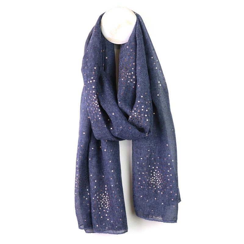 POM : Navy Speckle Foil Print Scarf