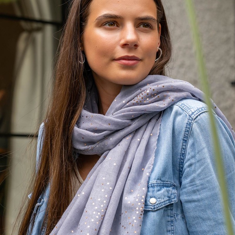 POM : Dove Metallic Grey Speckle Foil Print Scarf