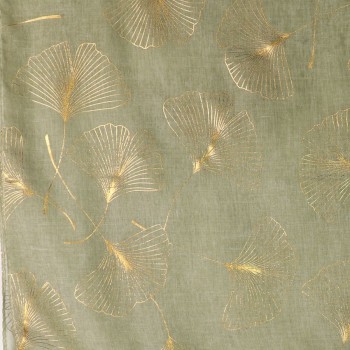 POM : Muted Olive Green Gold Foil Ginko Leaf Scarf