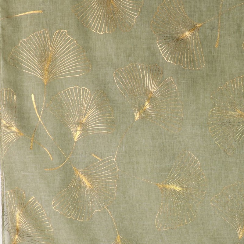 POM : Muted Olive Green Gold Foil Ginko Leaf Scarf