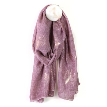 POM : Mauve with Rose Gold Foil Ginko Leaf Scarf