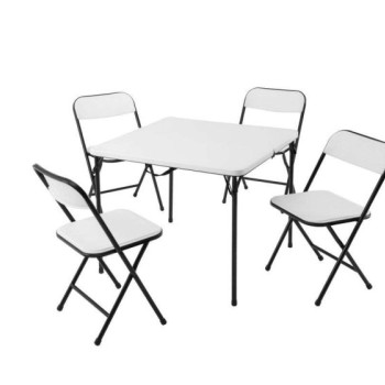 Garden Furniture Folding Table & 4 Chair Set - All in one box - White
