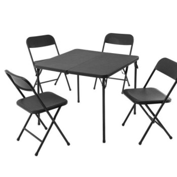 Folding Table & 4 Chairs in 1 Box - Black