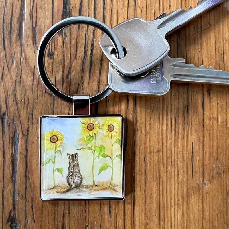 ALEX CLARK: KEY RING - CAT & SUNFLOWER