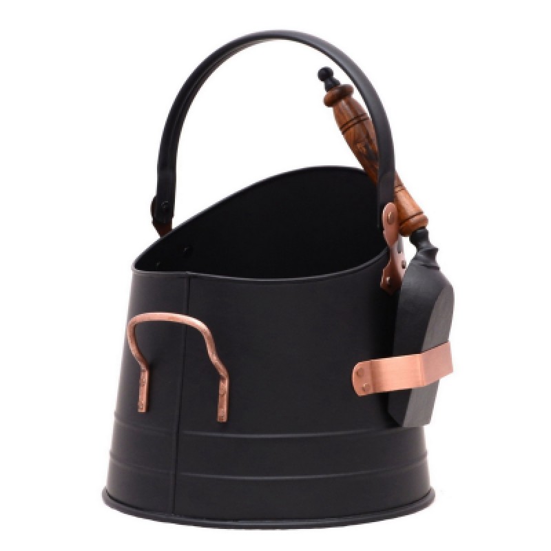 CASTLE LIVING COAL BUCKET & SHOVEL BLK & ANT COP