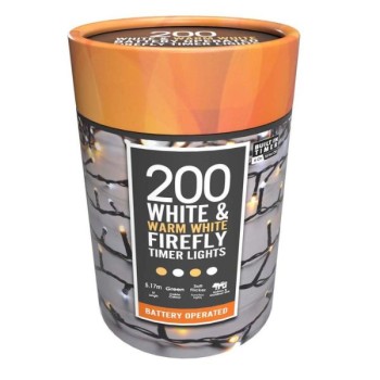 XMAS LIGHTS : 200 BO TIMER FIREFLY WHITE & WARM WH