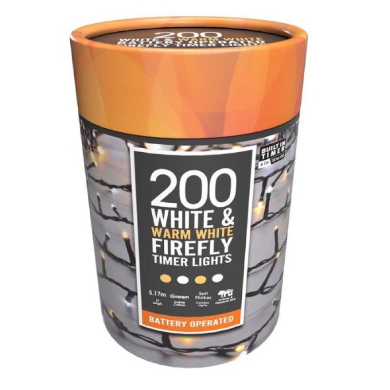 XMAS LIGHTS : 200 BO TIMER FIREFLY WHITE & WARM WH