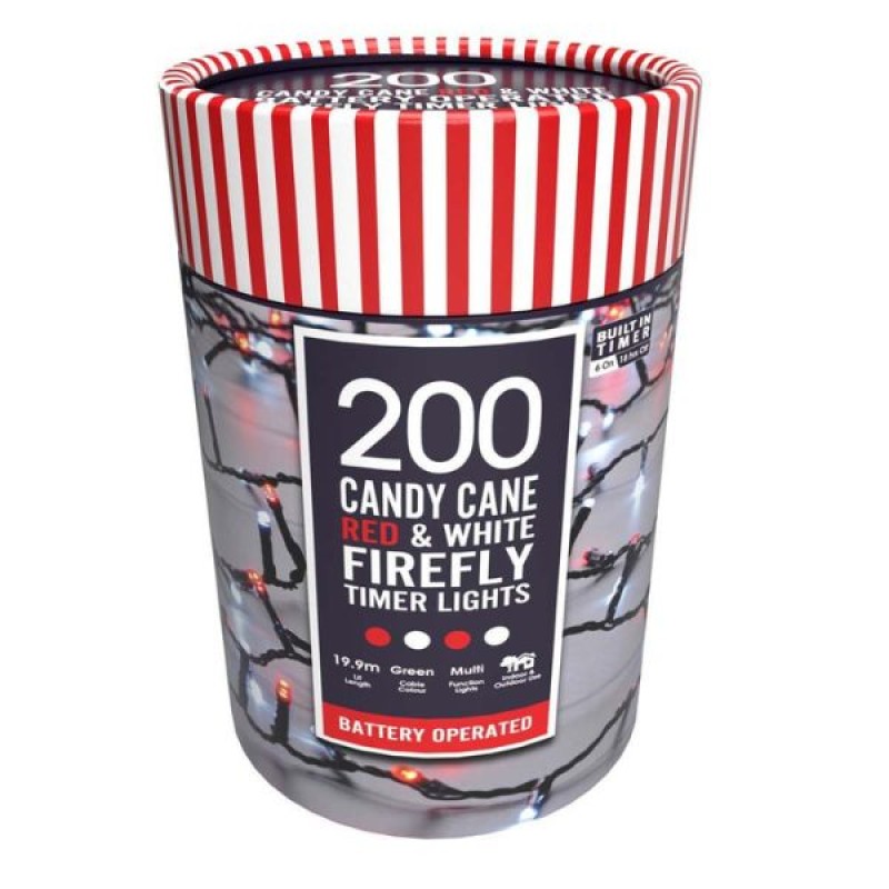 XMAS LIGHTS : 200 BO TIMER FIREFLY CANDY CANE