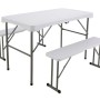 Folding White Table with 2 Folding Benches
