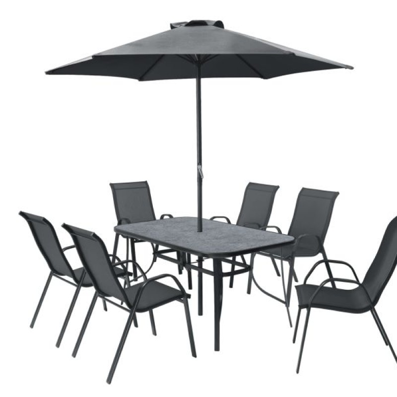 Garden Furniture AMORA 6 Seater Dining Set with Parasol