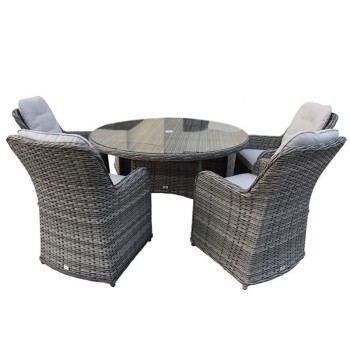 Garden Furniture Suite - RIVIERA 4 Seat Round Dining Set - Dark Grey 