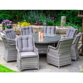 Garden Furniture - RIVIERA 8 Seat Round Dining Set - Dark Grey