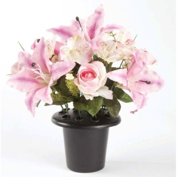 Grave Vase with Lillies, Roses & Orchids