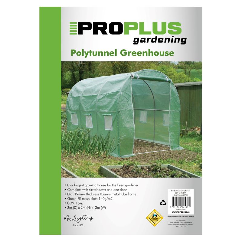 Polytunnel Greenhouse with Steel Frame D300 X H200 X W200CM