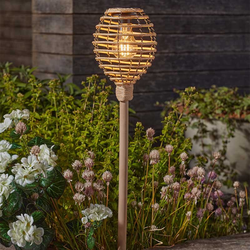 Lumina Faux Rattan Solar Stake Light - Natural