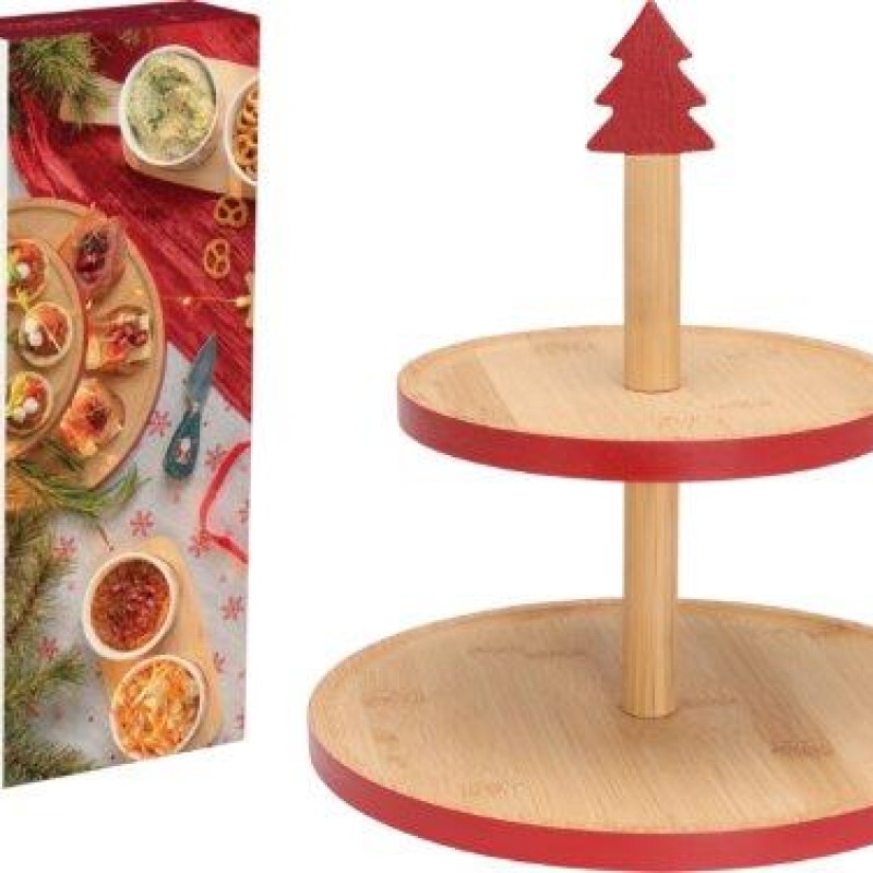 FOOD STAND 2 TIERS BAMBOO ASSORTED DESIGN