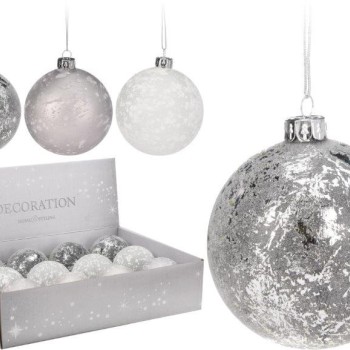 XMAS BALL 80MM SILVER WHITE 3A