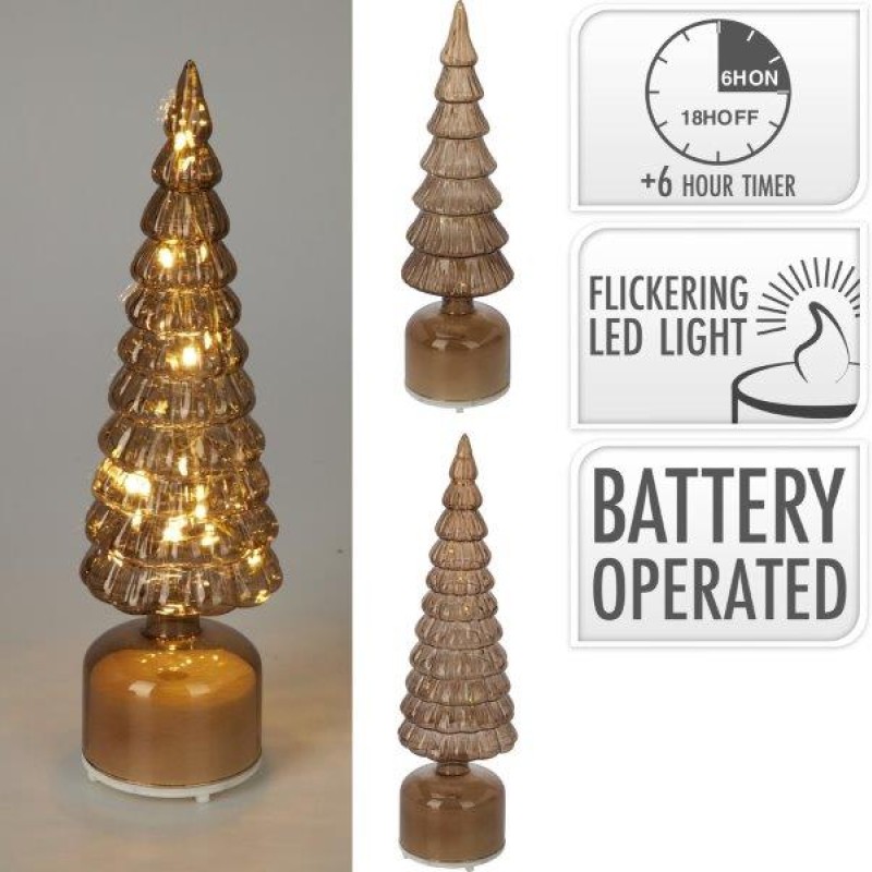 XMAS TREE GLASS LED 36CM BROWN 2ASS