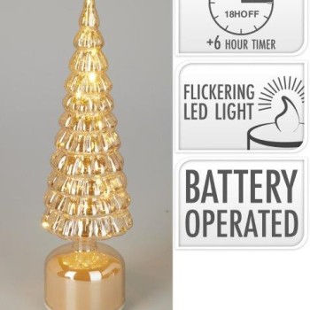 XMAS TREE GLASS LED 36CM AMBER 2ASS