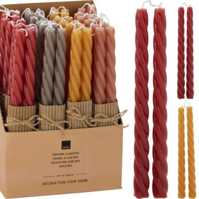 XMAS DINNER CANDLE 25CM 4ASS CLR