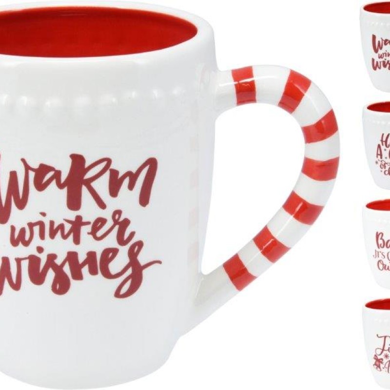 MUG WITH XMAS WORDINGS 11CM ASSORTED DESIGNS