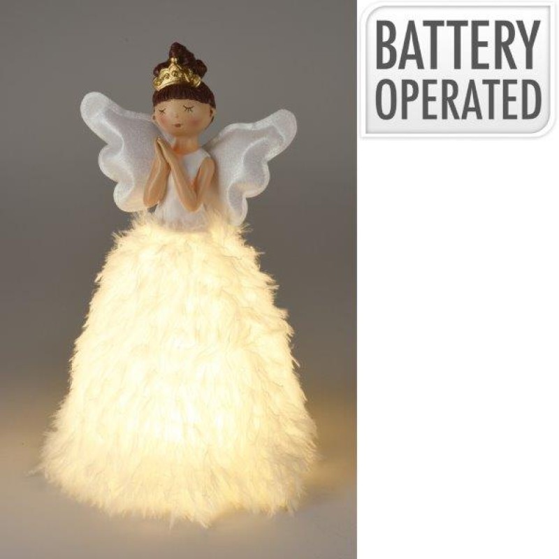 ANGEL WITH LED 22X36CM WHITE
