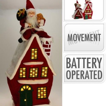 SANTA ON RED HOUSE 105CM