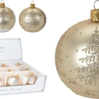 XMAS BALL TREE 80MM GOLD ASSORTED DESIGNS