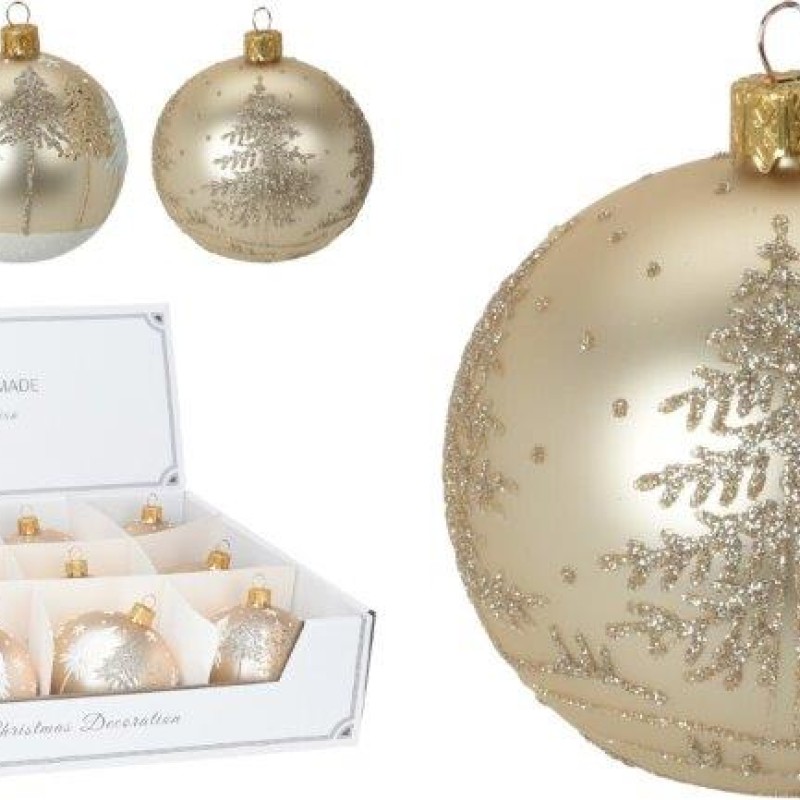 XMAS BALL TREE 80MM GOLD ASSORTED DESIGNS