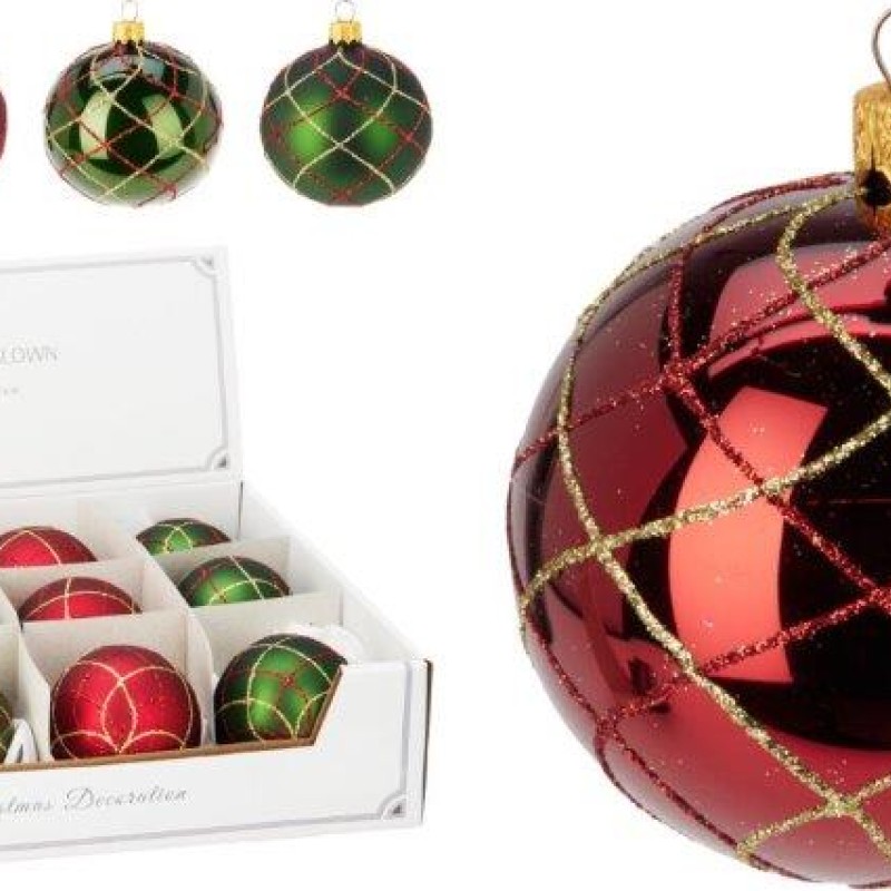 XMAS BALL GLASS 80MM ASSORTED DESIGNS