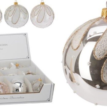 XMAS BALL GLASS 80MM ASSORTED DESIGNS