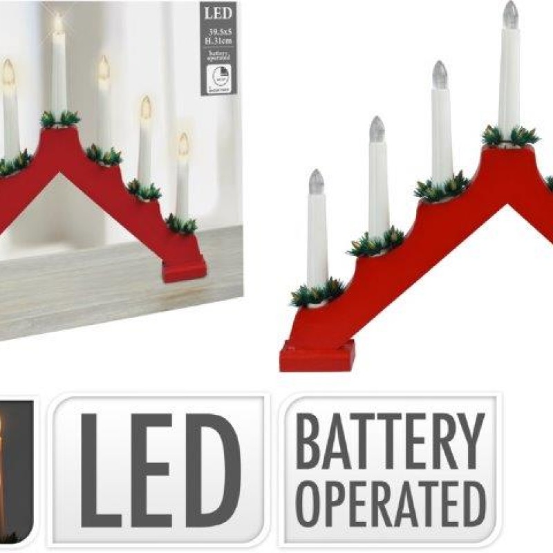 CANDLE BRIDGE WOOD 7 LED RED