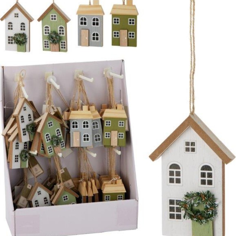 WOOD HOUSE HANGING DECOR ASSORTED