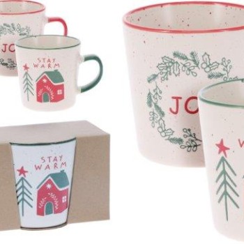 MUG STONEWARE SET 2 ASSORTED DESIGN
