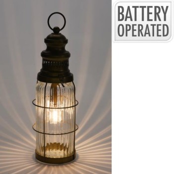 LANTERN WITH LED 38CM BROWN