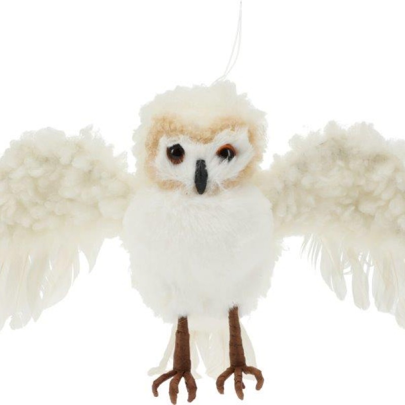 OWL HANGING DECOR 20CM WHITE