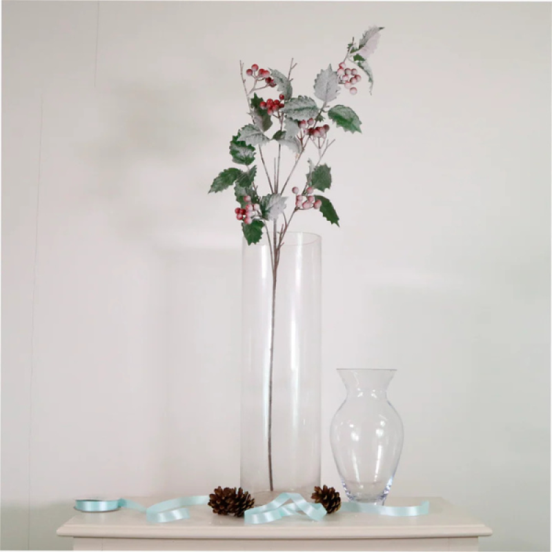 LOTUS: XMAS SNOWY HOLLY SPRAY RED