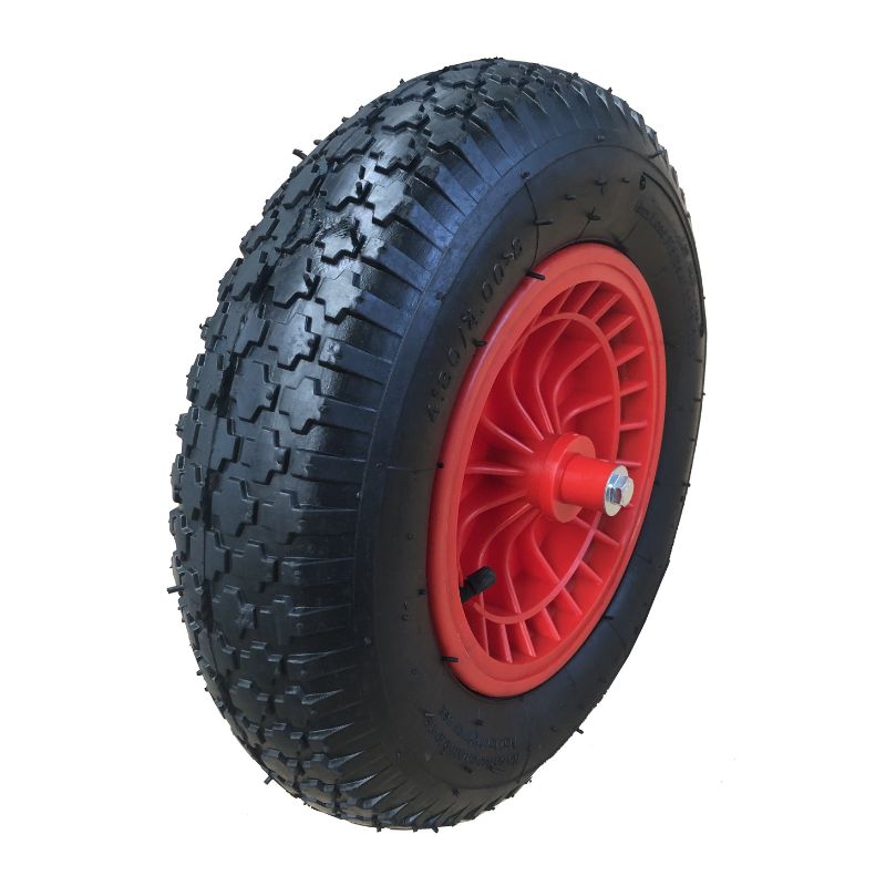 Wheelbarrow Spare Pump Wheel 16" Red Rim w Axle & Bolts