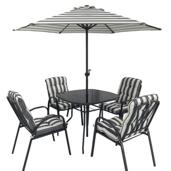 GF : UH MADISON STRIPED 4 SEATER W/CUSHIONS & PARA