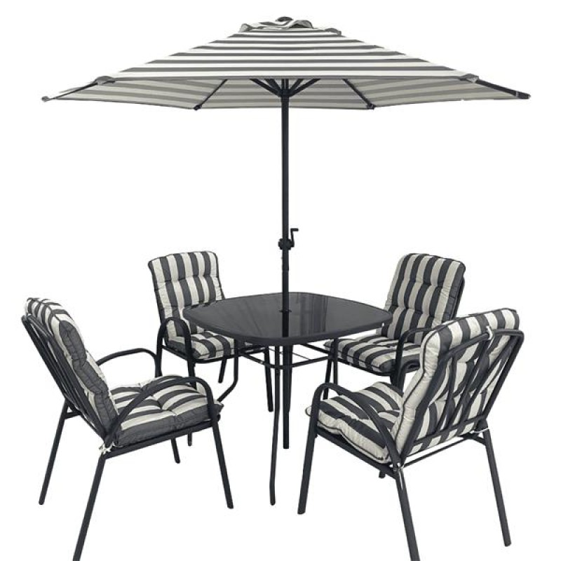 GF : UH MADISON STRIPED 4 SEATER W/CUSHIONS & PARA