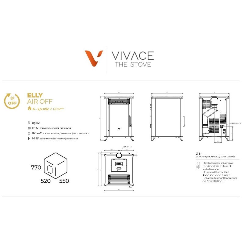 Vivace ELLY Wood Pellet Stove Black 2.5-6KW