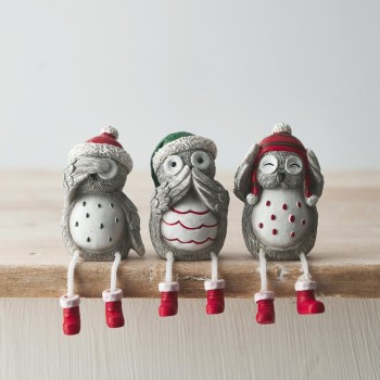 PL : Christmas Grey Nordic Owl Sitters - Assorted Designs