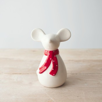PL : Christmas Ceramic Mouse with Scarf 14cm