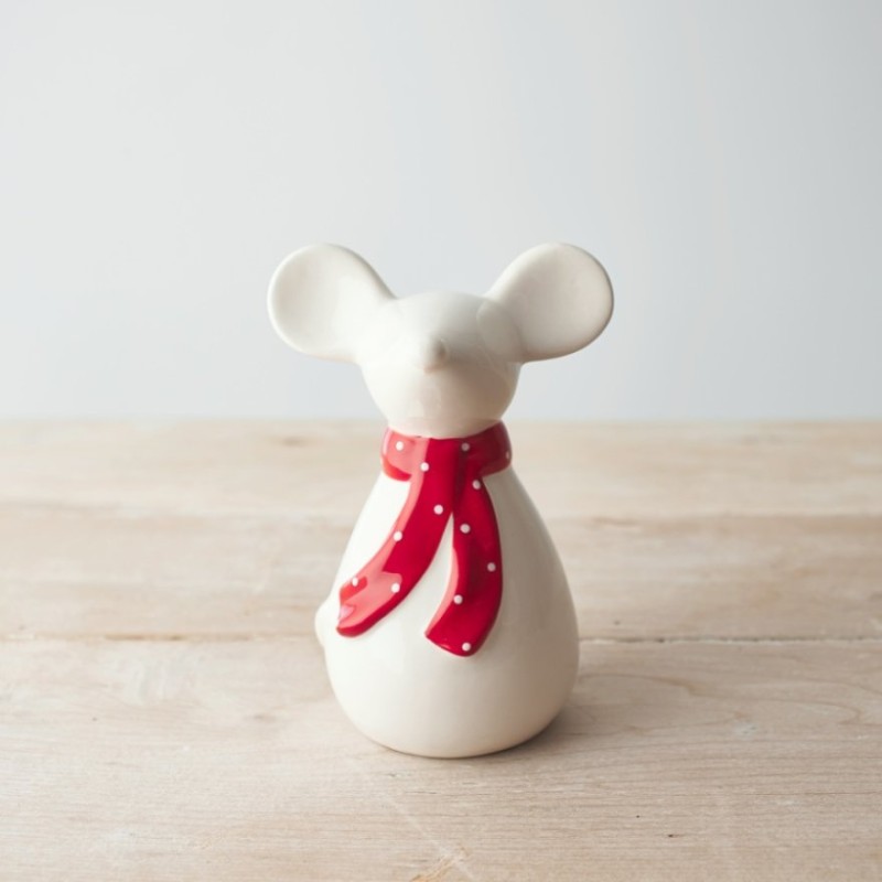 PL : Christmas Ceramic Mouse with Scarf 14cm