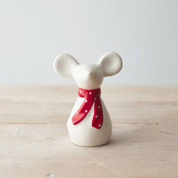 PL : Christmas White Ceramic Mouse with Red Scarf 9cm