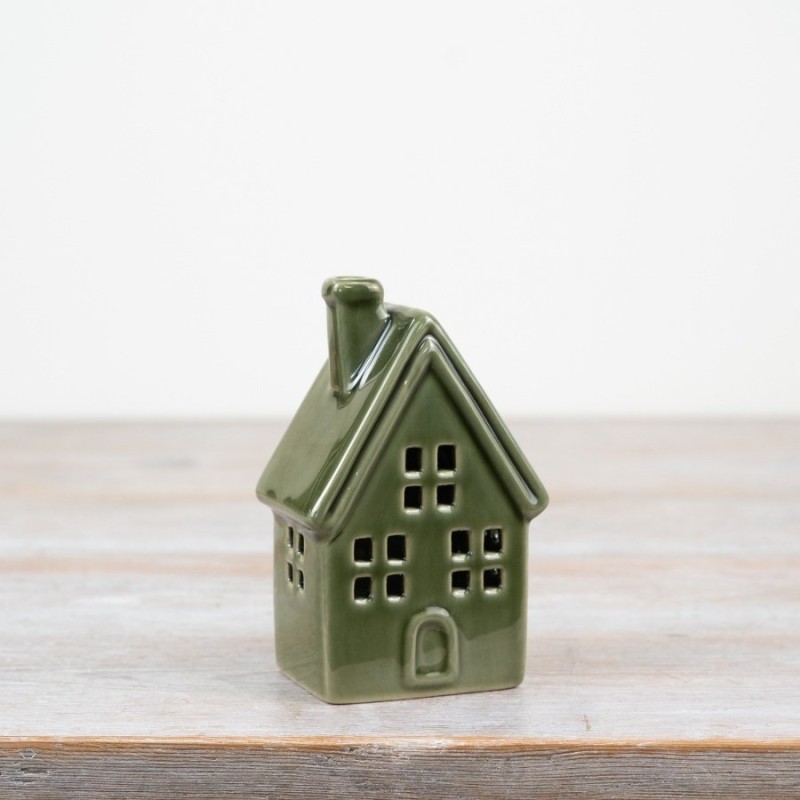 PL : Christmas Green LED Ceramic House 11.5cm