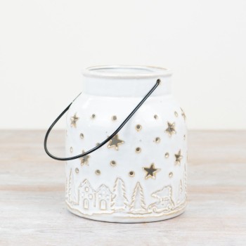 PL: Christmas White Festive Scene Lantern 15cm